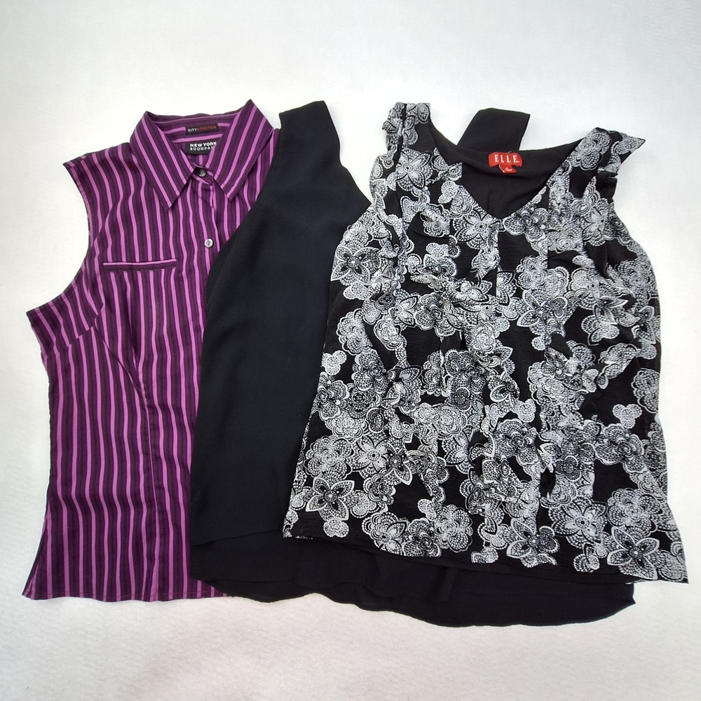 New York & Co Elle Ann Taylor Tops Womens‎ Medium Purple Black Bundle Lot of 3